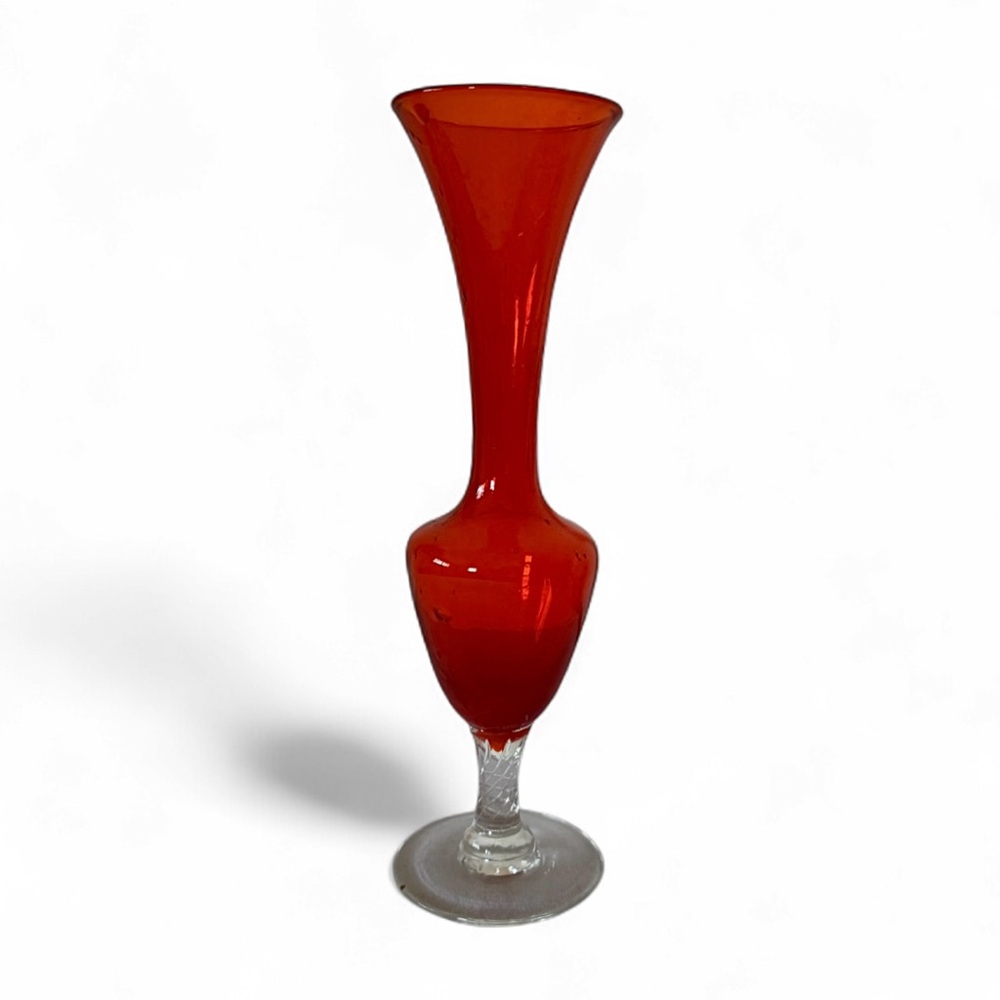 Vintage Red and Clear Glass Footed Vase Home Decor collectible glass